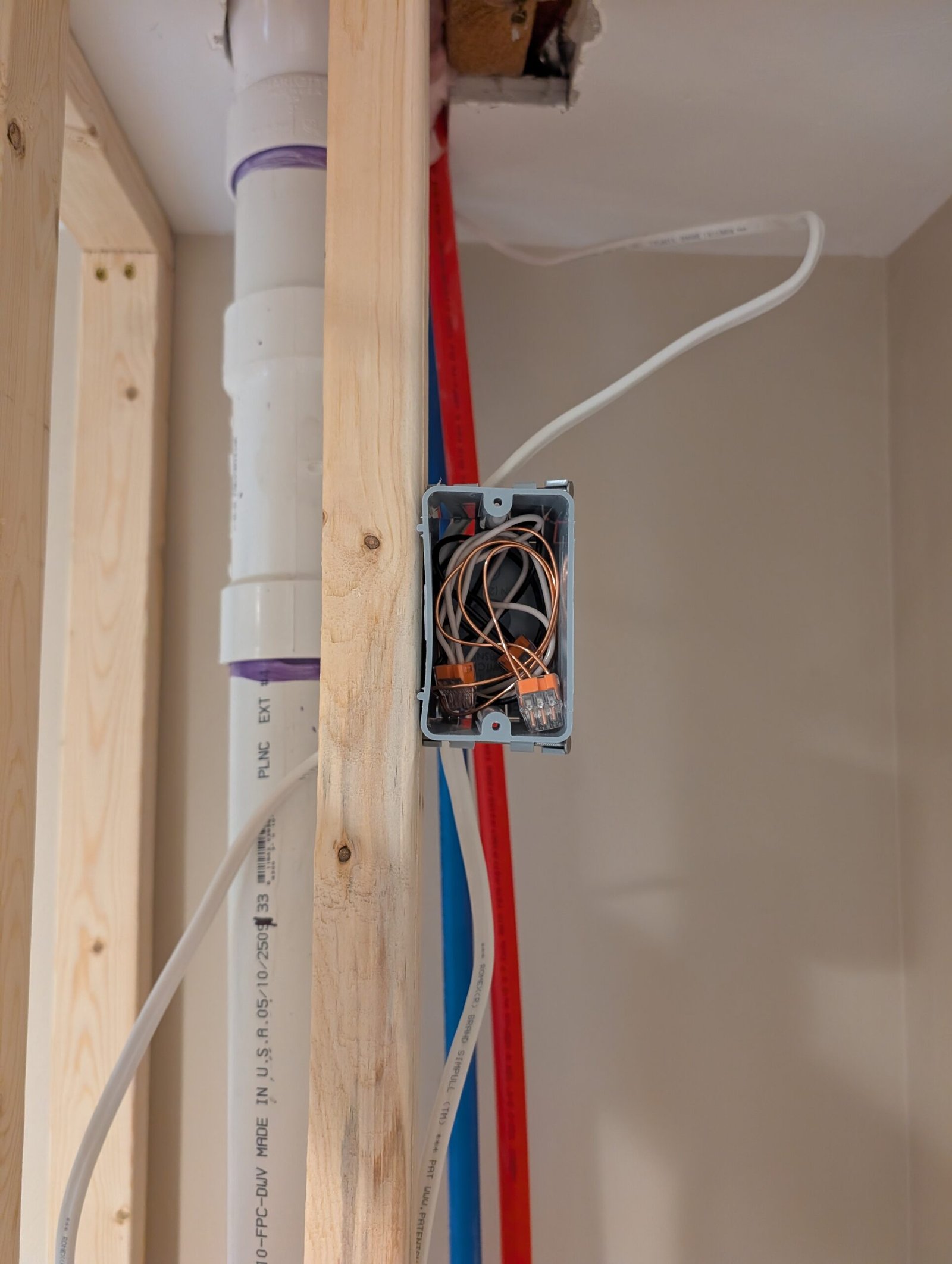 Close-up of clean wiring in the new electrical box