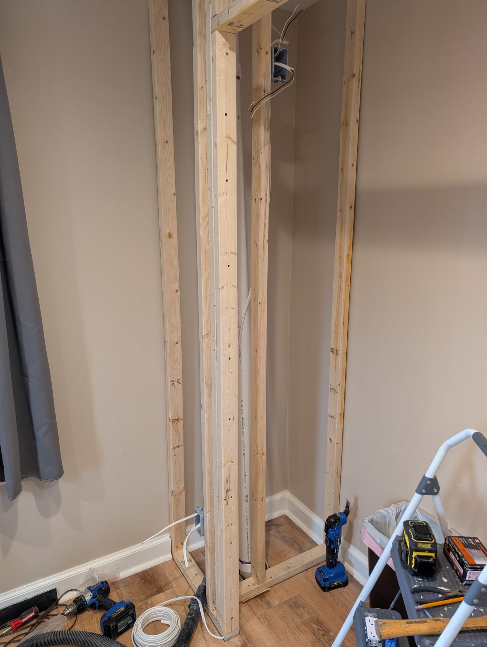 Finished electrical run with new light switch and outlet