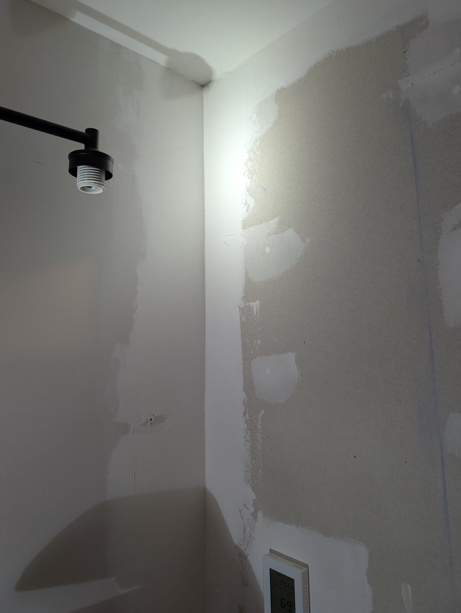 Wall mudded twice and sanded, ready for primer with smooth surface